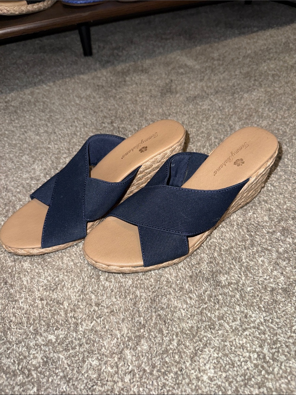 Tommy Bahama Navy Crisscross Espadrille Wedge Slides